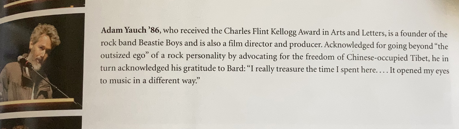 Adam Yaunch receiving Charles Flint Kellog award (from the Bardian)