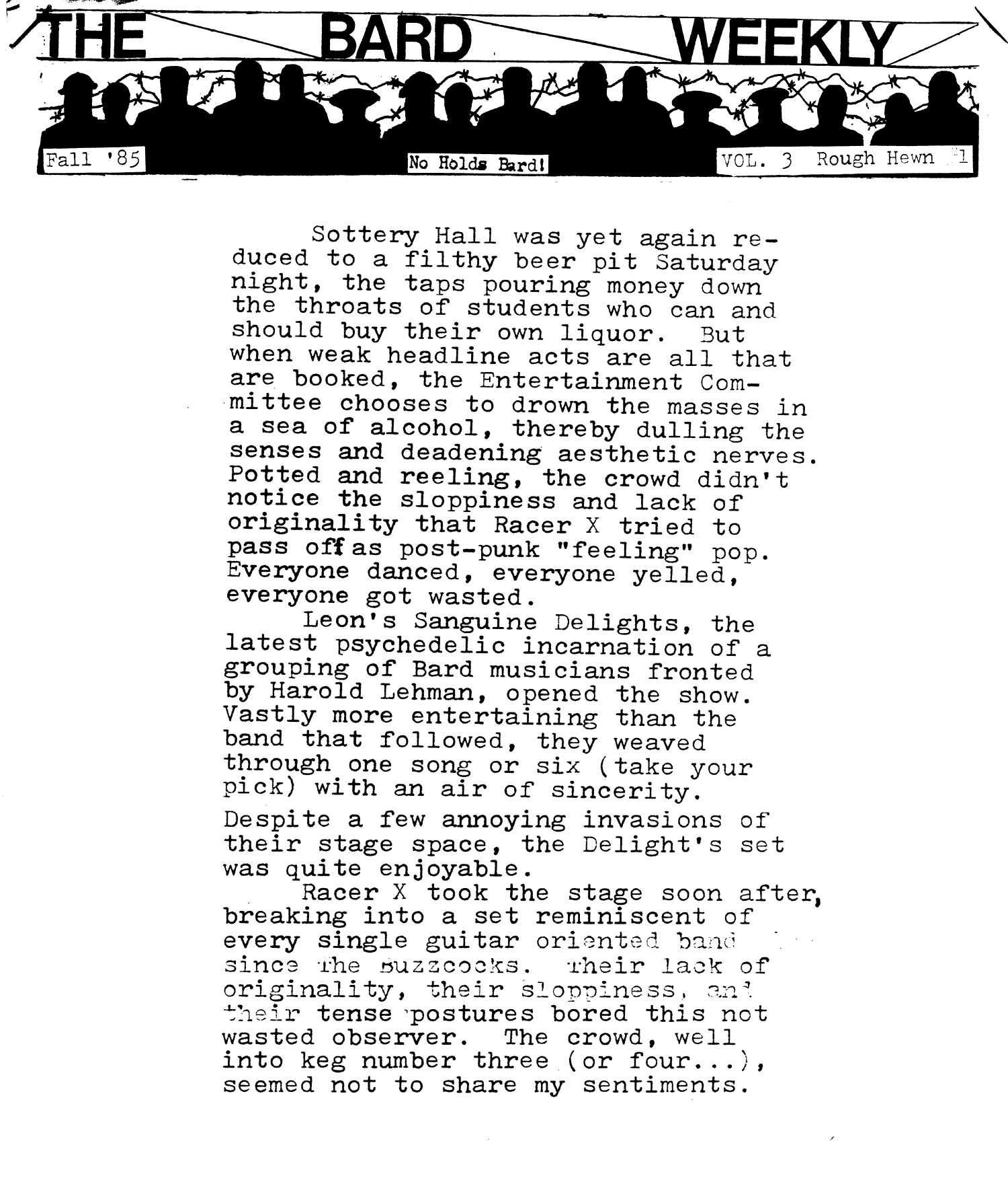 L.S.D. review in Bard Weekly Fall '85