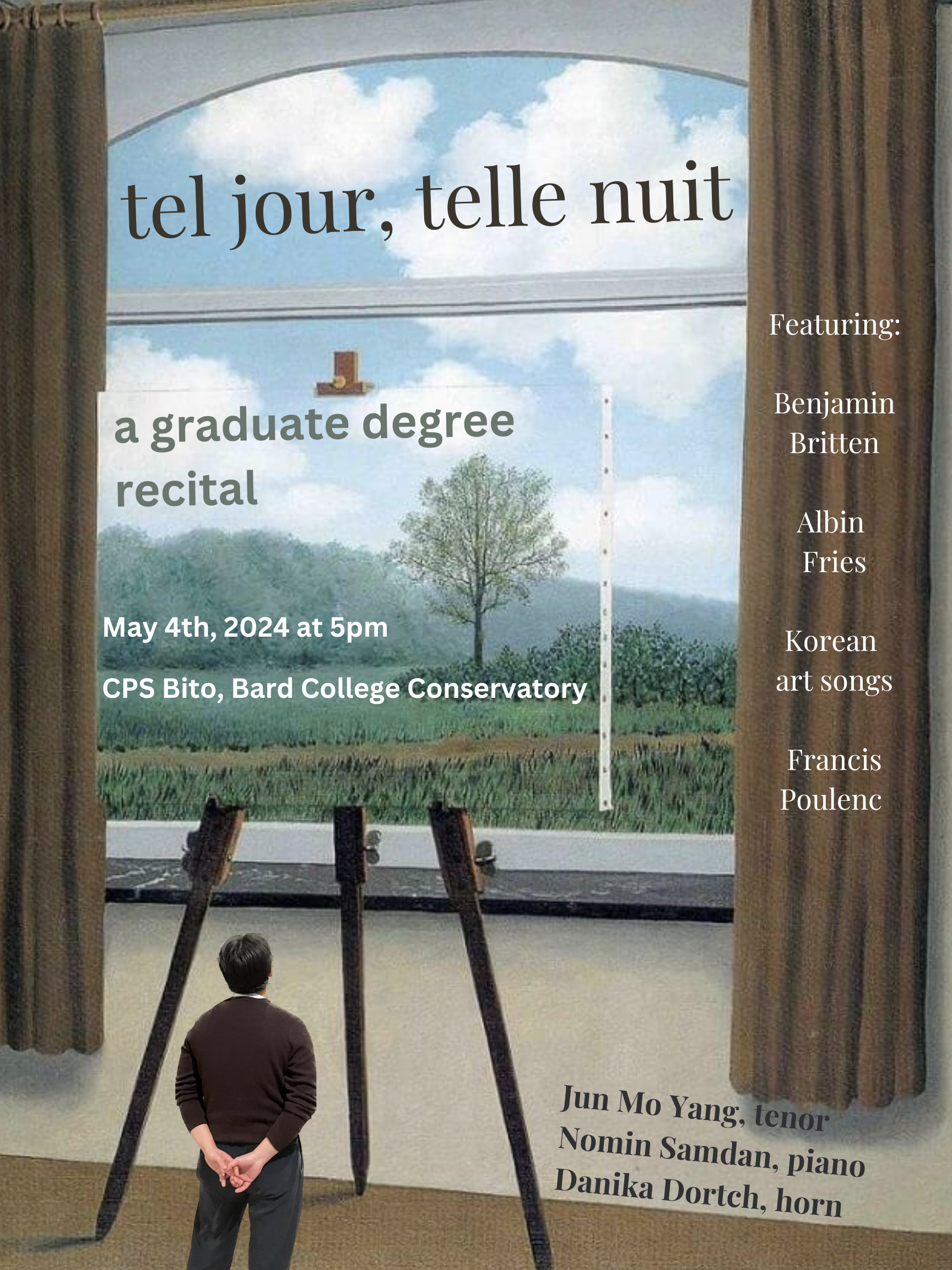 Degree Recital: &quot;Tel Jour, Telle Nuit&quot; Jun Mo Yang, tenor, and Nomin Samdan, piano