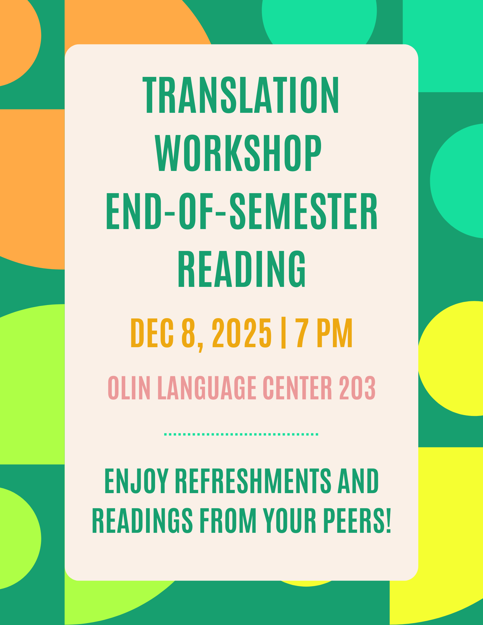 Translation Workshop End-of-Semester Reading