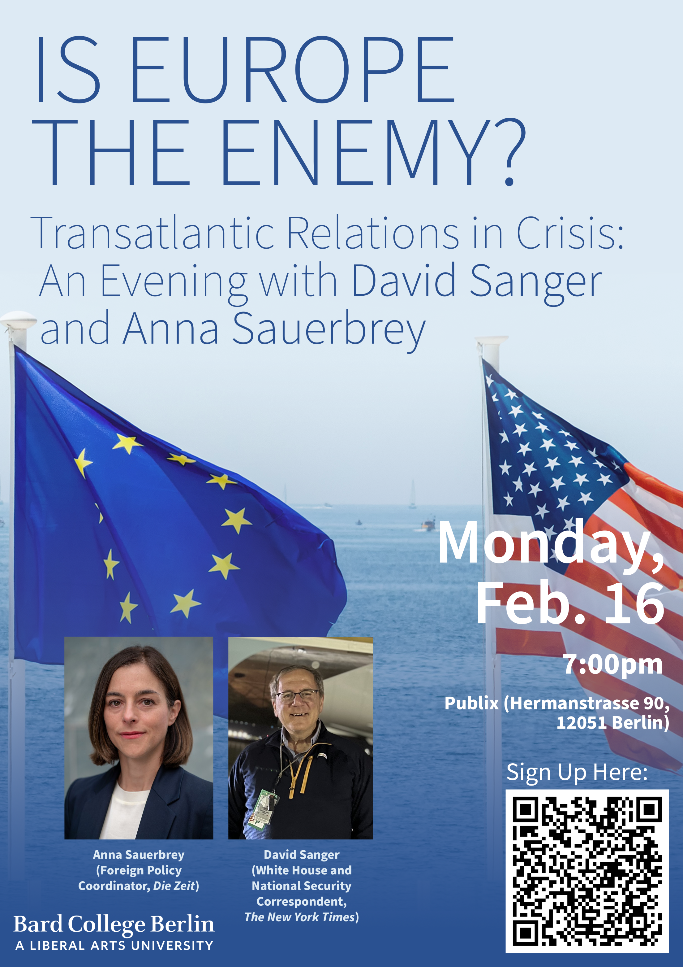 Is Europe the Enemy? Transatlantic Relations in Crisis: An Evening with David Sanger and Anna Sauerbrey