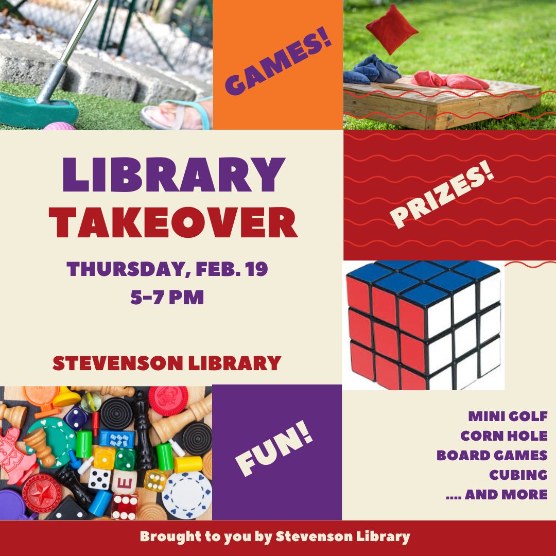 A flyer reading "Library Takeover!"; Library Takeover!&nbsp;&nbsp;