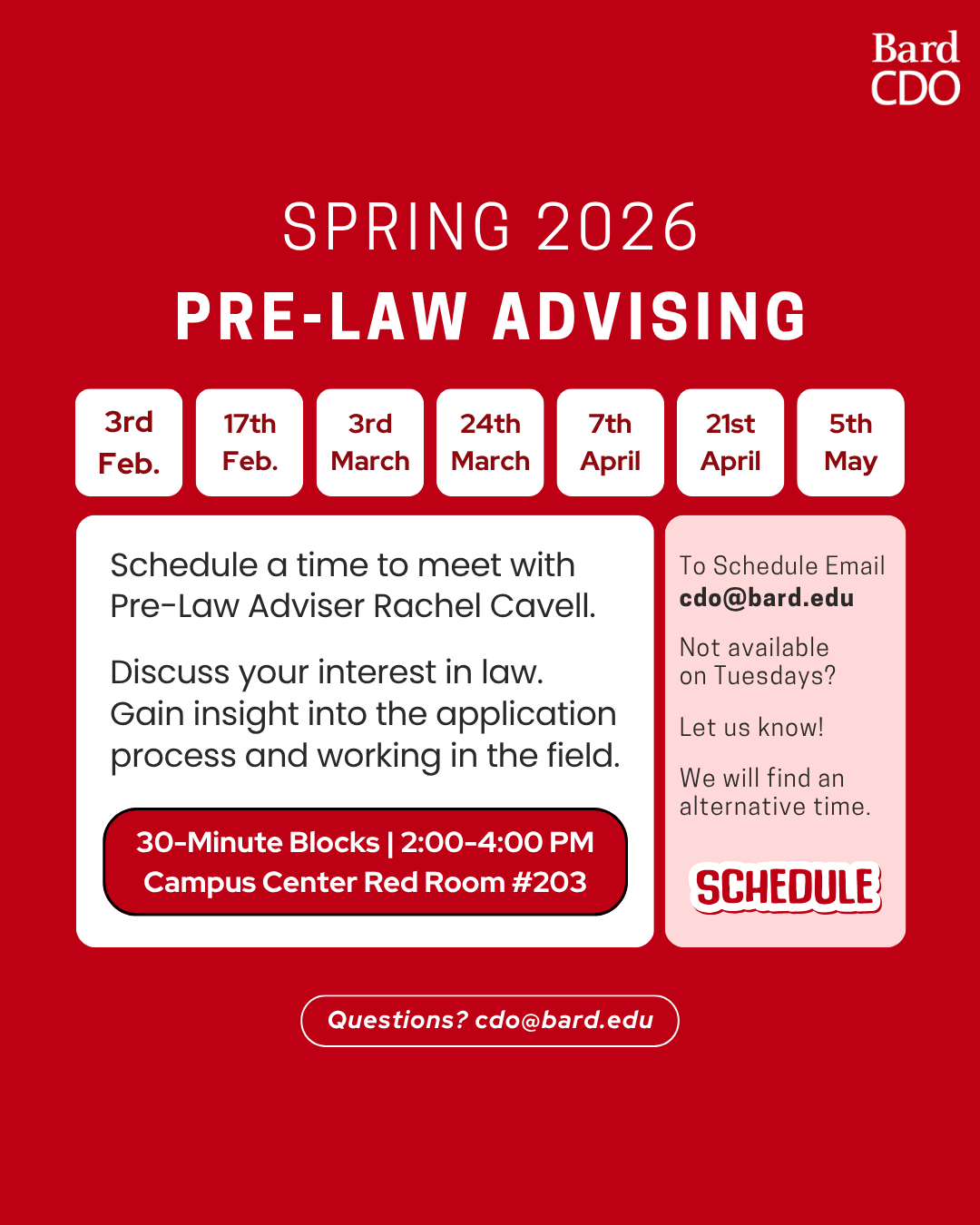 Pre-Law Advising &ndash; Every other Tuesday&nbsp;