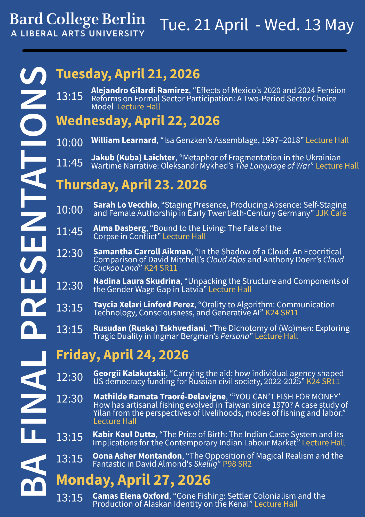 BA Thesis Presentations Spring 2026