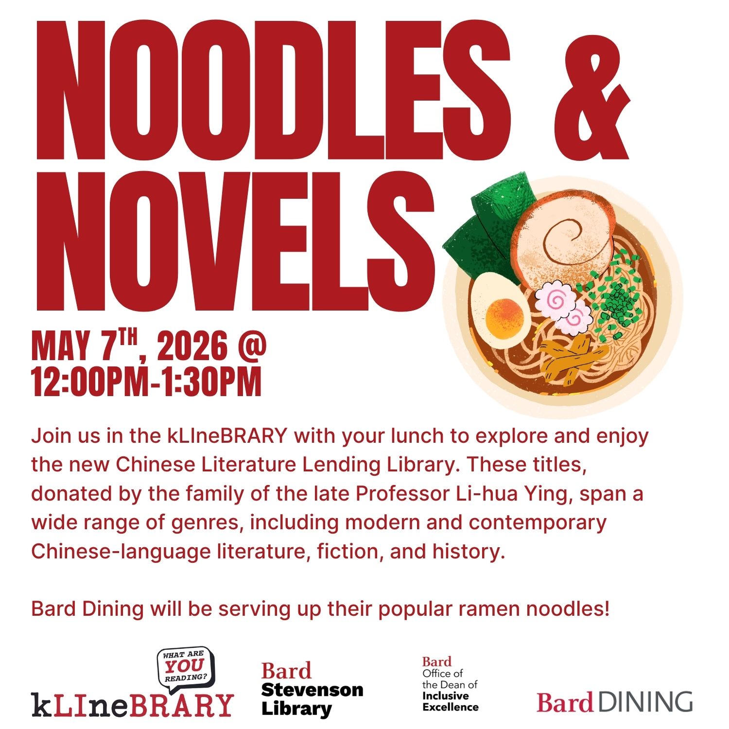 Noodles & Novels flyer; Noodles and Novels