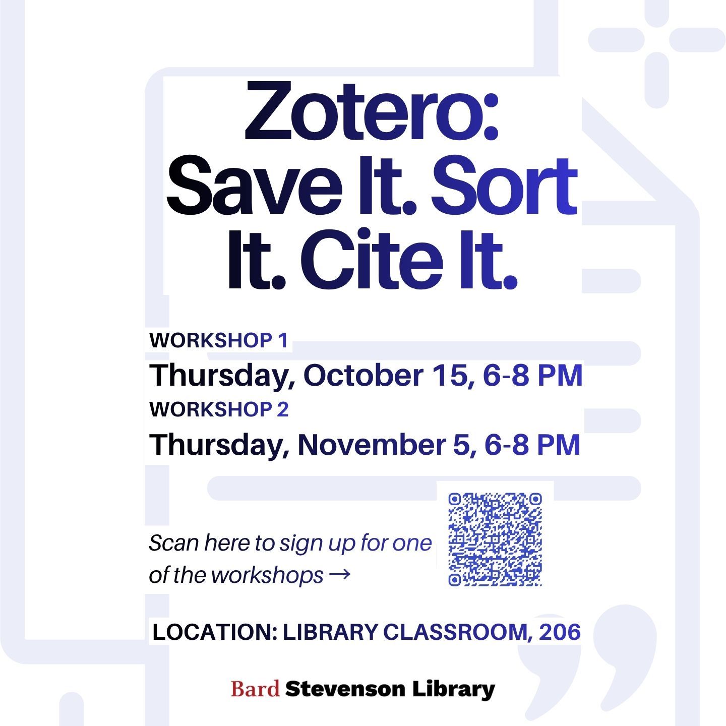 Zotero workshop flyer; Zotero Workshops&nbsp;&nbsp;