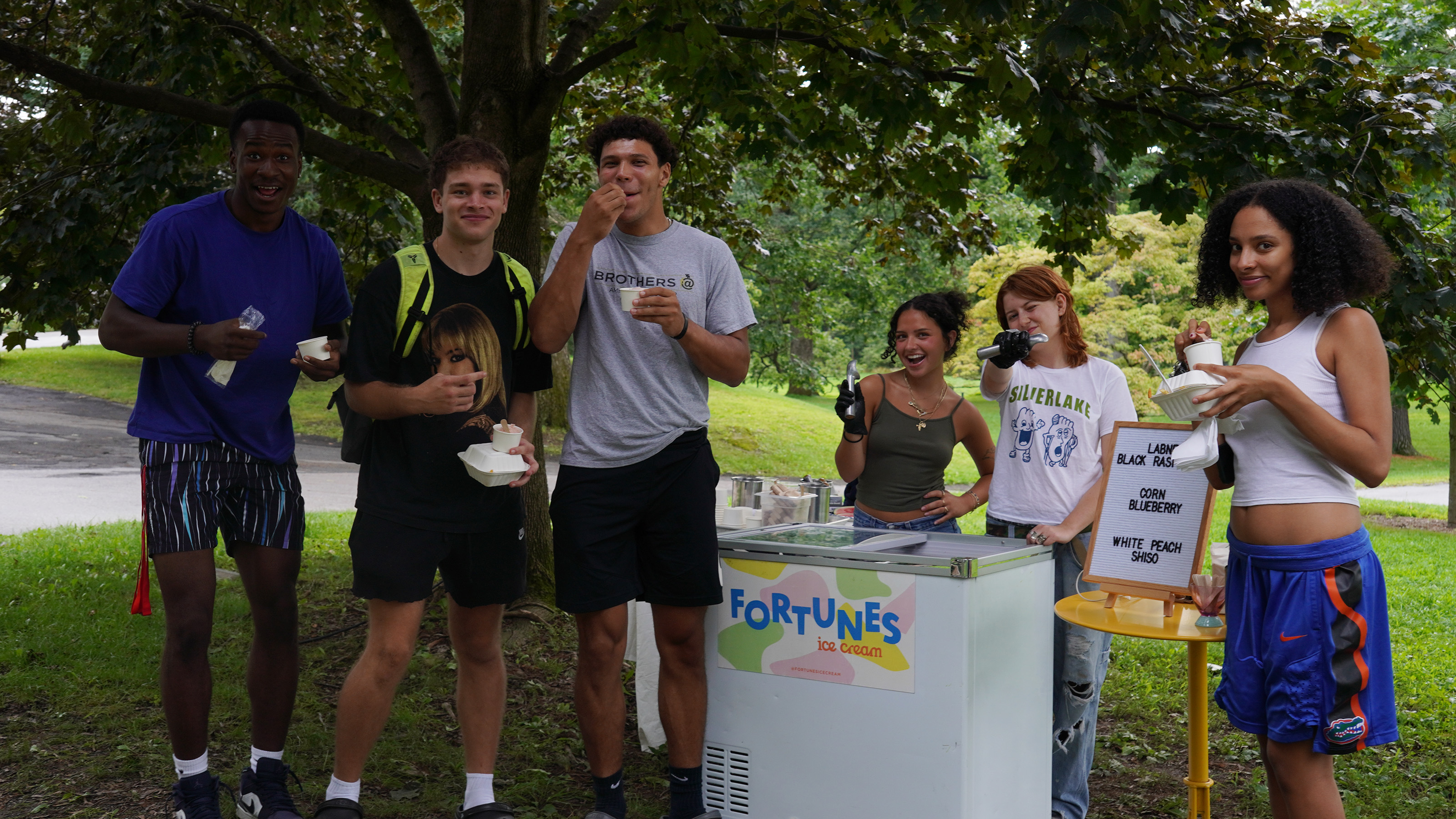 Bard students enjoying Fortune's ice cream (owned by Brian Ackley '02 and Lisa Farjam '00) at the CCE Block Party. Photo by Jonathan Asiedu '24