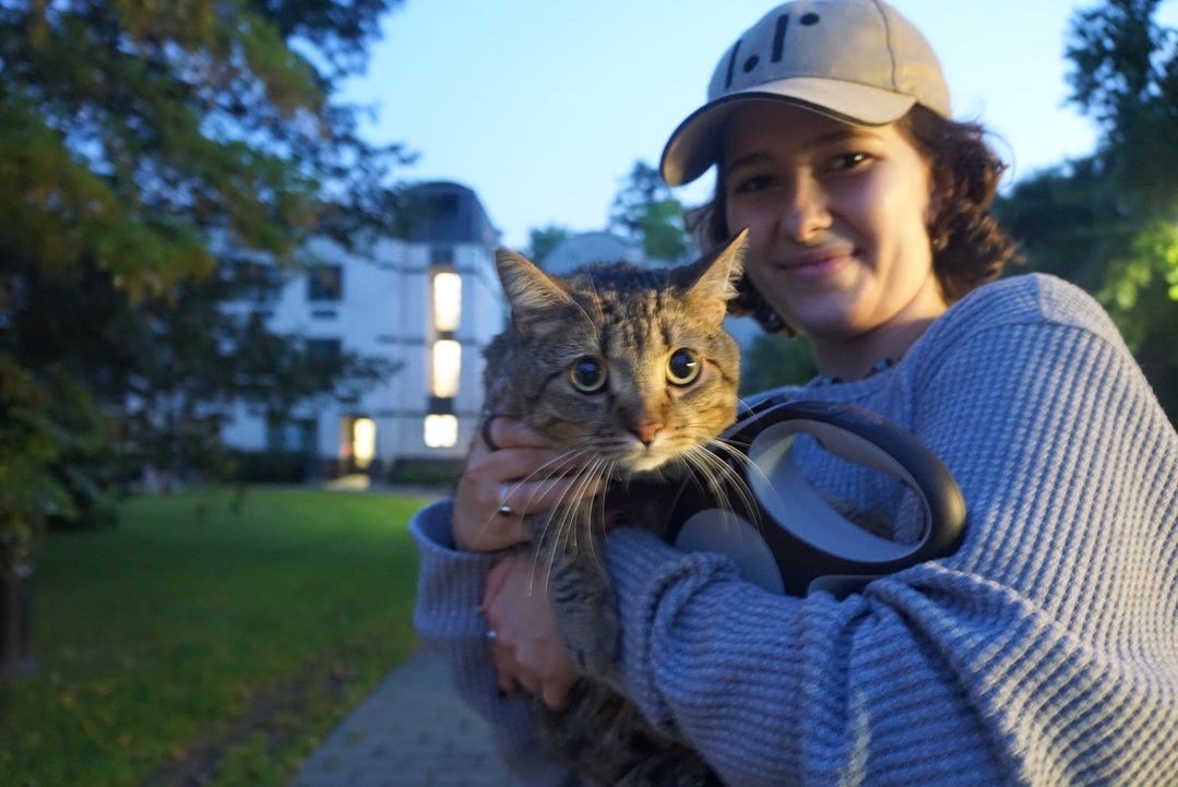 Photo by Sophie Deerberg '27, fellow student and their cat during L&T 2023