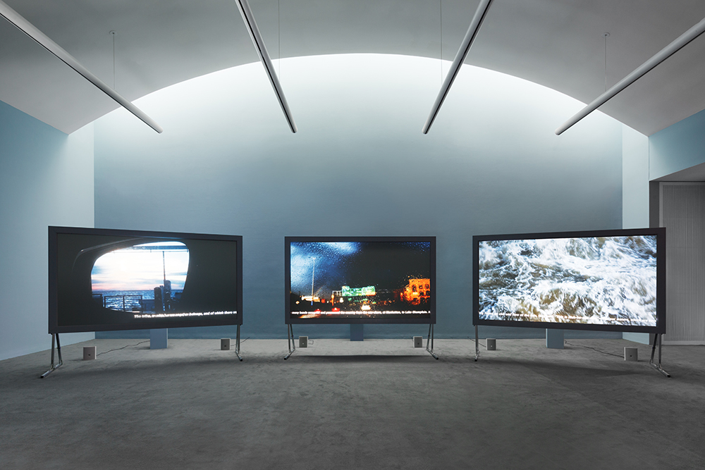 Installation view of Sky Hopinka:&nbsp;Here you are before the trees, 2020. Commissioned by the Center for Curatorial Studies, Bard College. Photo by Olympia Shannon