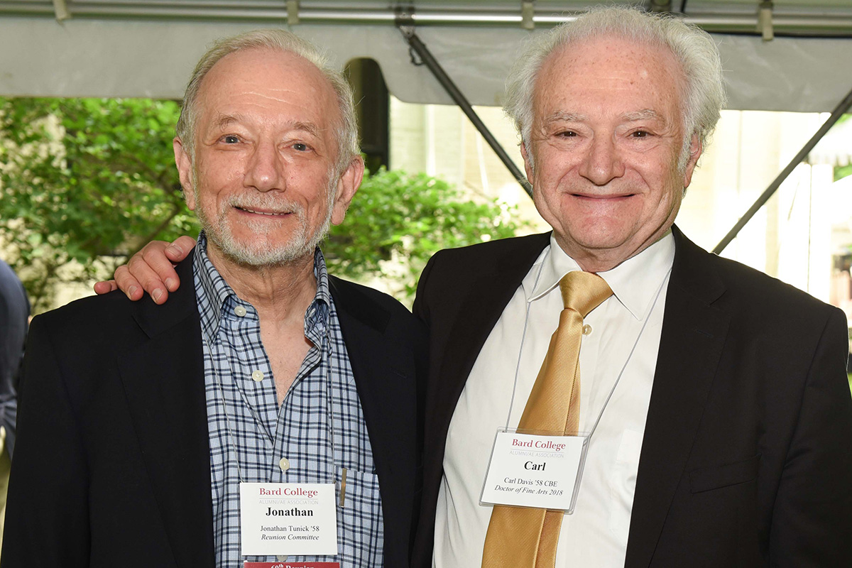 L-R: Jonathan Tunick ’58 and Carl Davis ’58 at their 60th Reunion. Photo by China Jorrin ’86