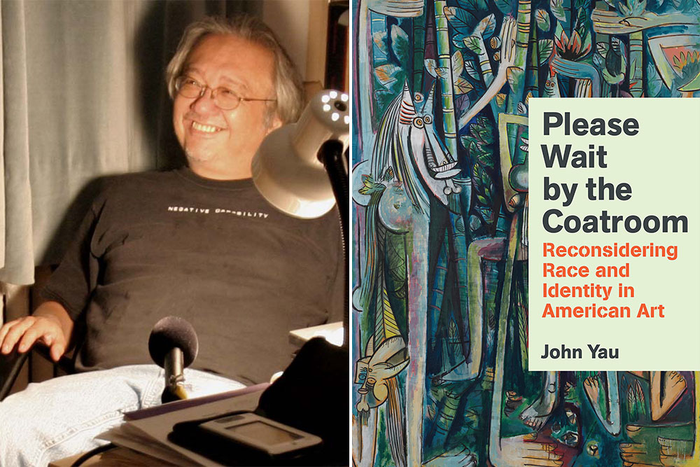 John Yau and his book <em>Please Wait by the Coatroom: Reconsidering Race and Identity in American Art.</em> Photo by Gloria Graham (CC BY-SA 3.0)