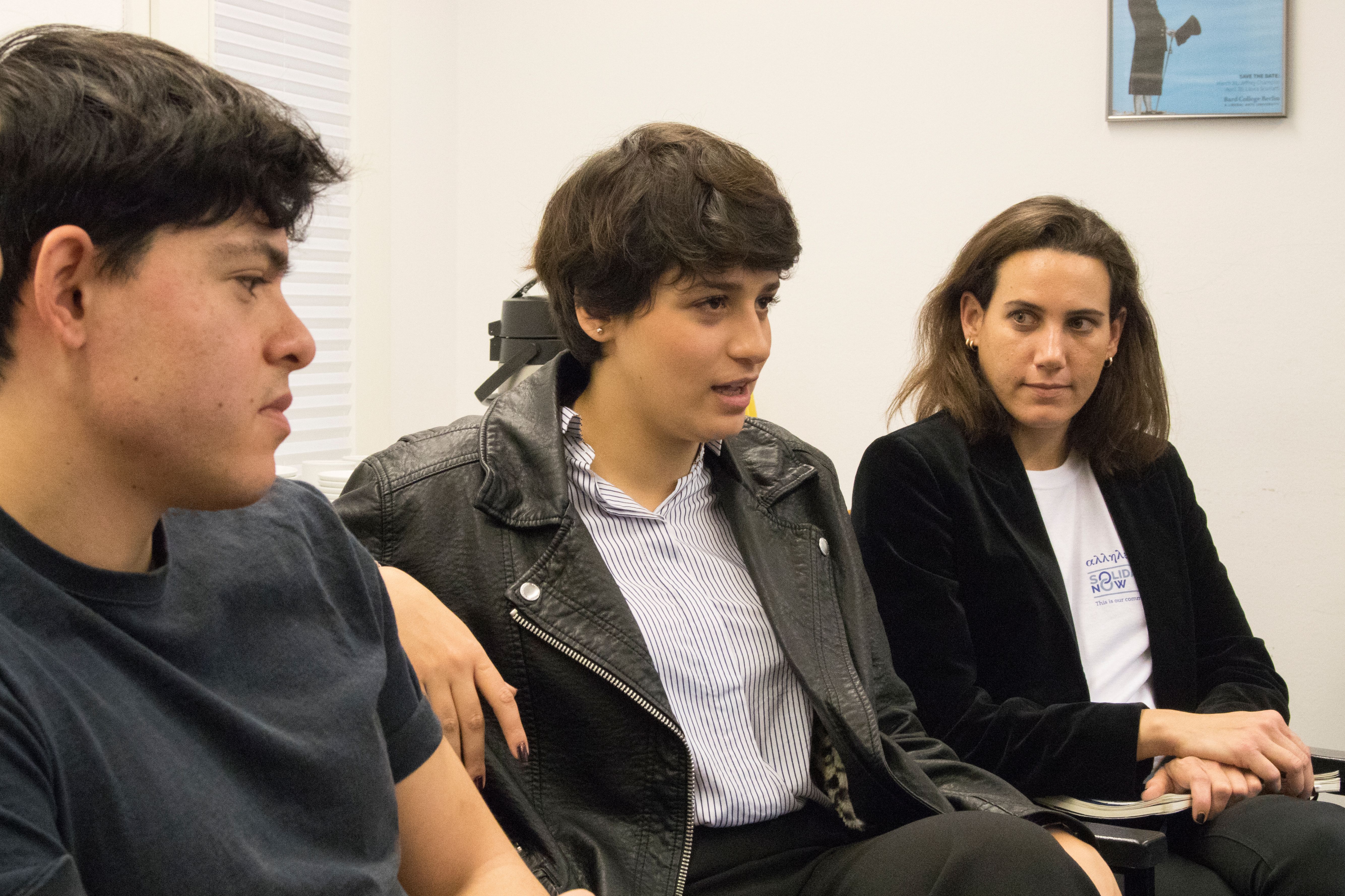 Sara Mardini at a press conference hosted at Bard College Berlin, following her release from detention in 2018