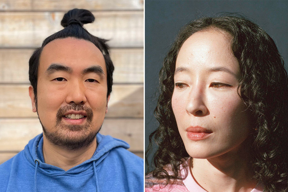 left, a man with black hair and a blue shirt; right, a woman with black hair and a pink shirt&nbsp;