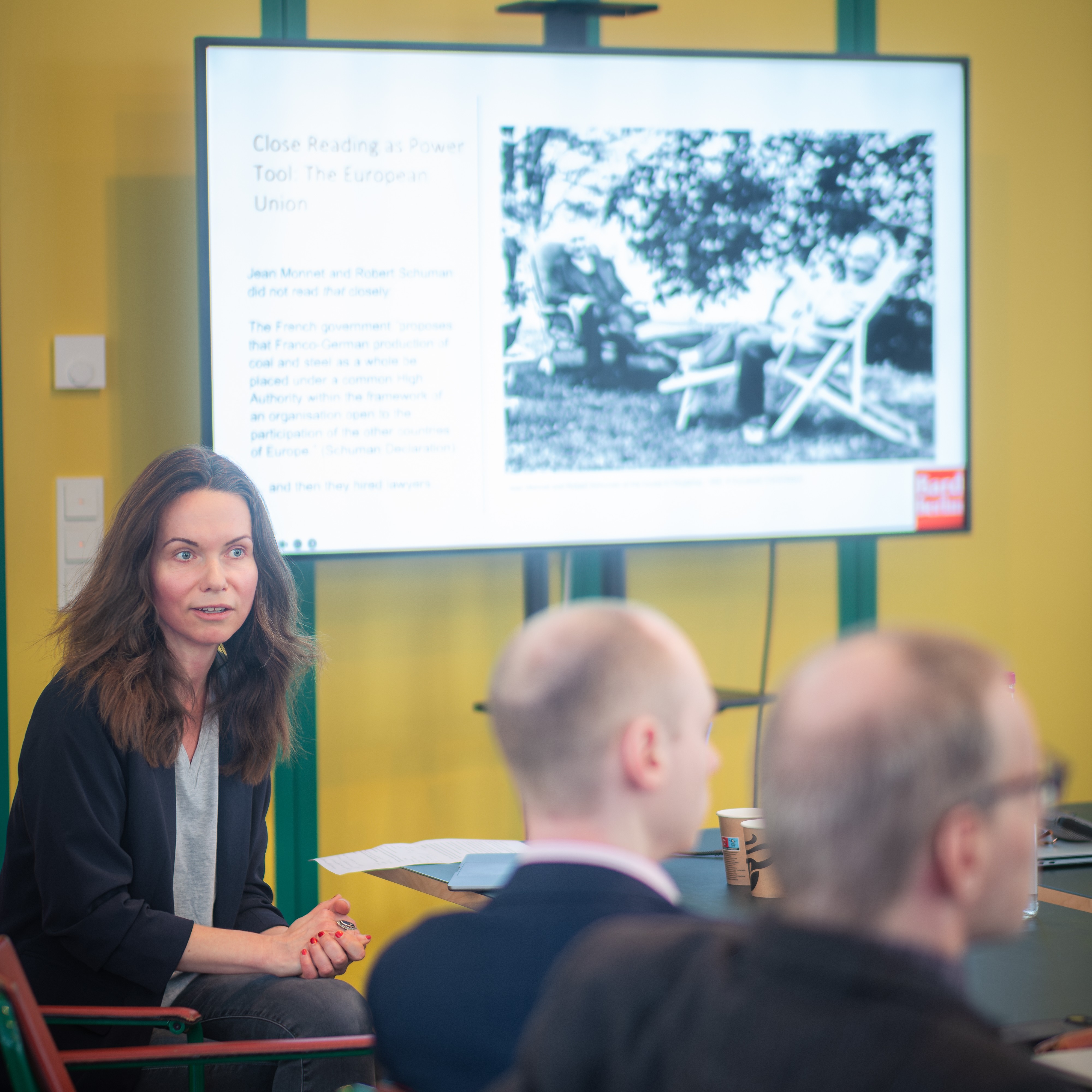 Dr. Berit Ebert presenting in the first panel