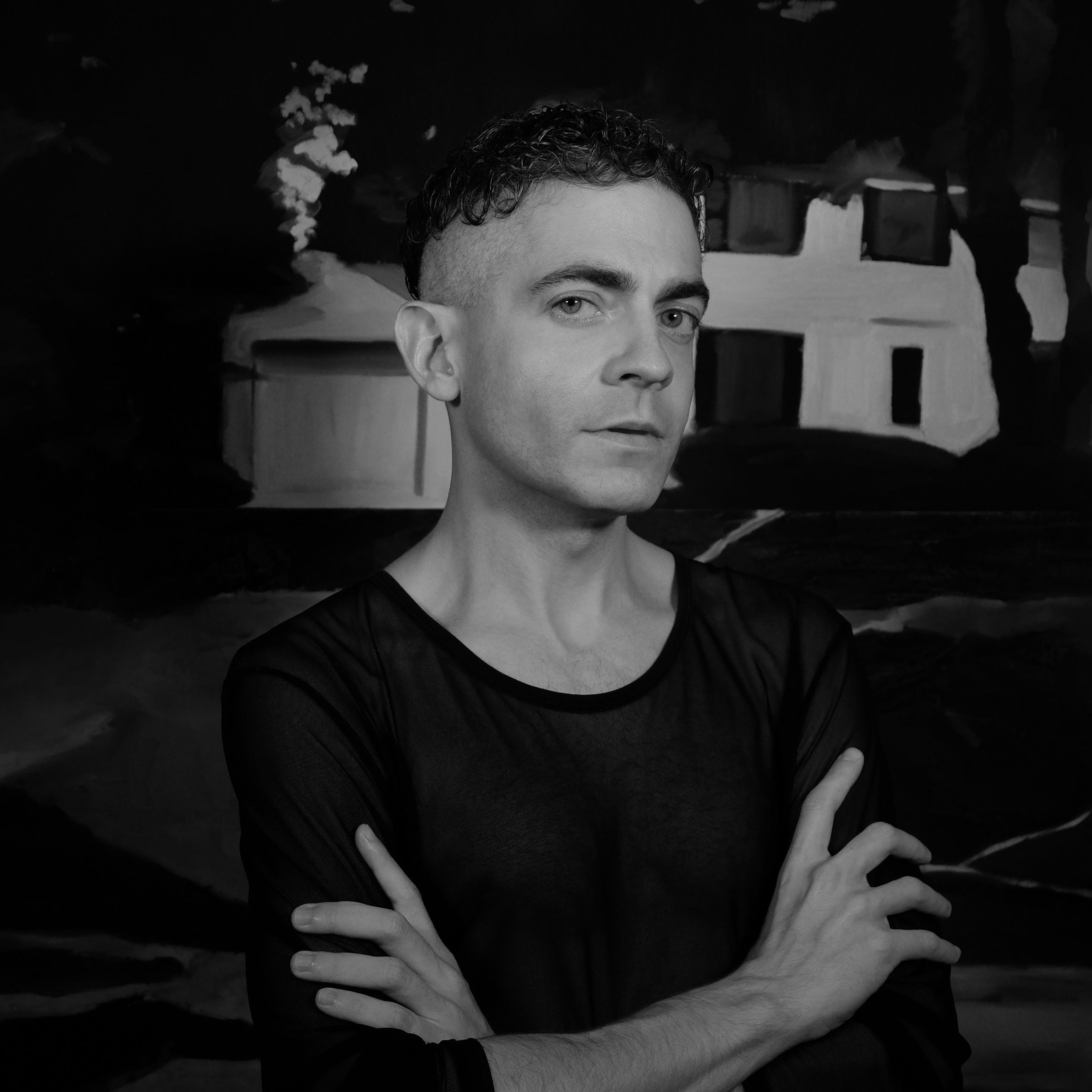 A professional black and white photo of&nbsp;Assistant Professor of Performing Arts Jack Ferver.