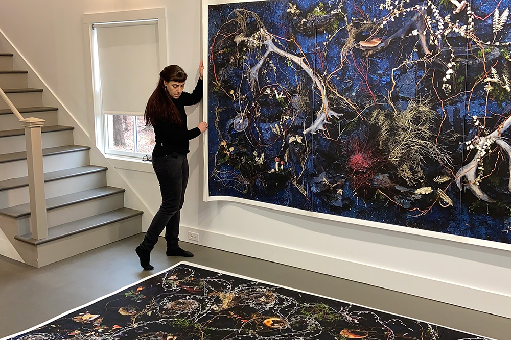 A photograph of&nbsp;Tanya Marcuse and her large-scale photo prints.
