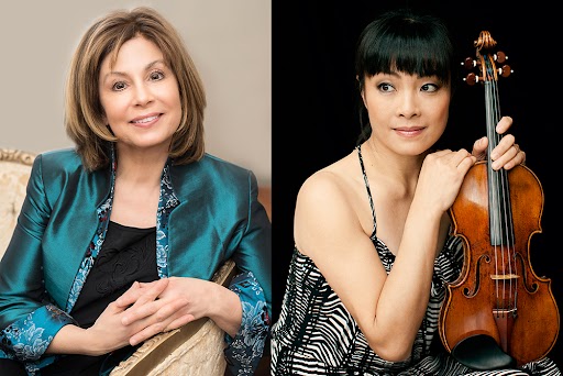 Side-by-side portraits of Falletta and Wang.