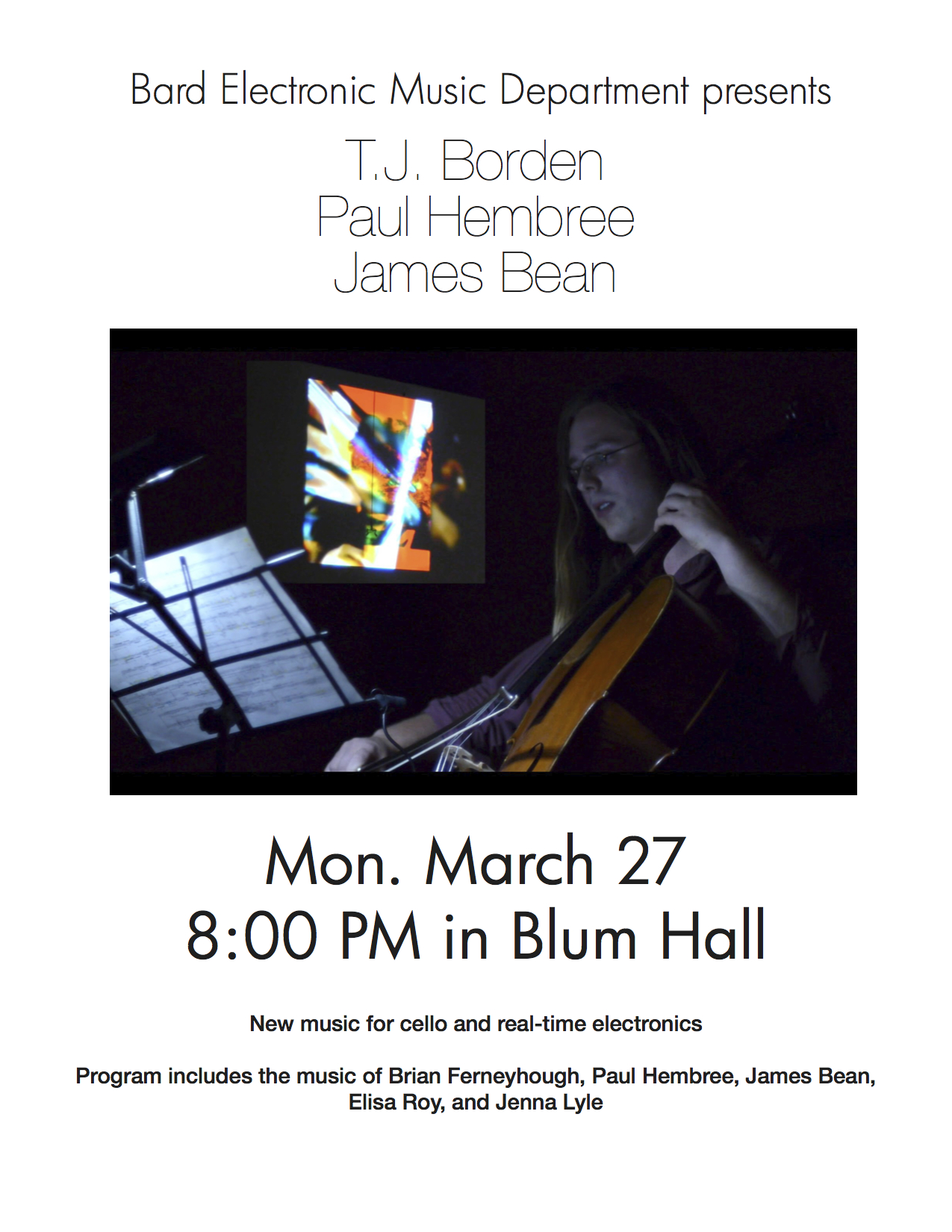 Bard Electronic Music Department presents TJ Borden, Paul Hembree, and James Bean