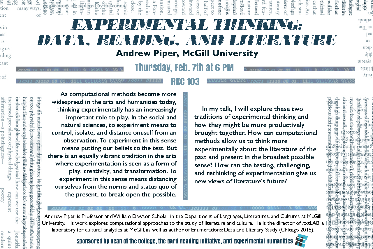 Experimental Thinking: &nbsp;Data, Reading, and LiteratureAndrew Piper, McGill University