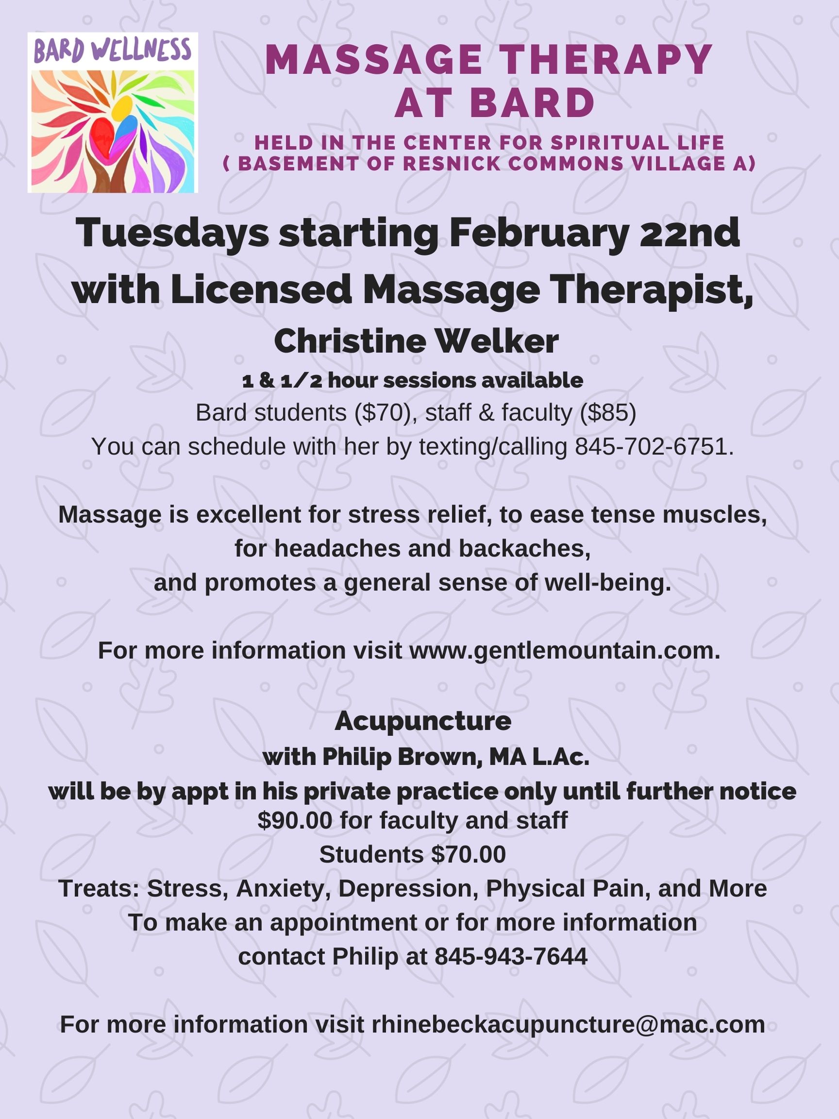 Massage Therapy at Bard