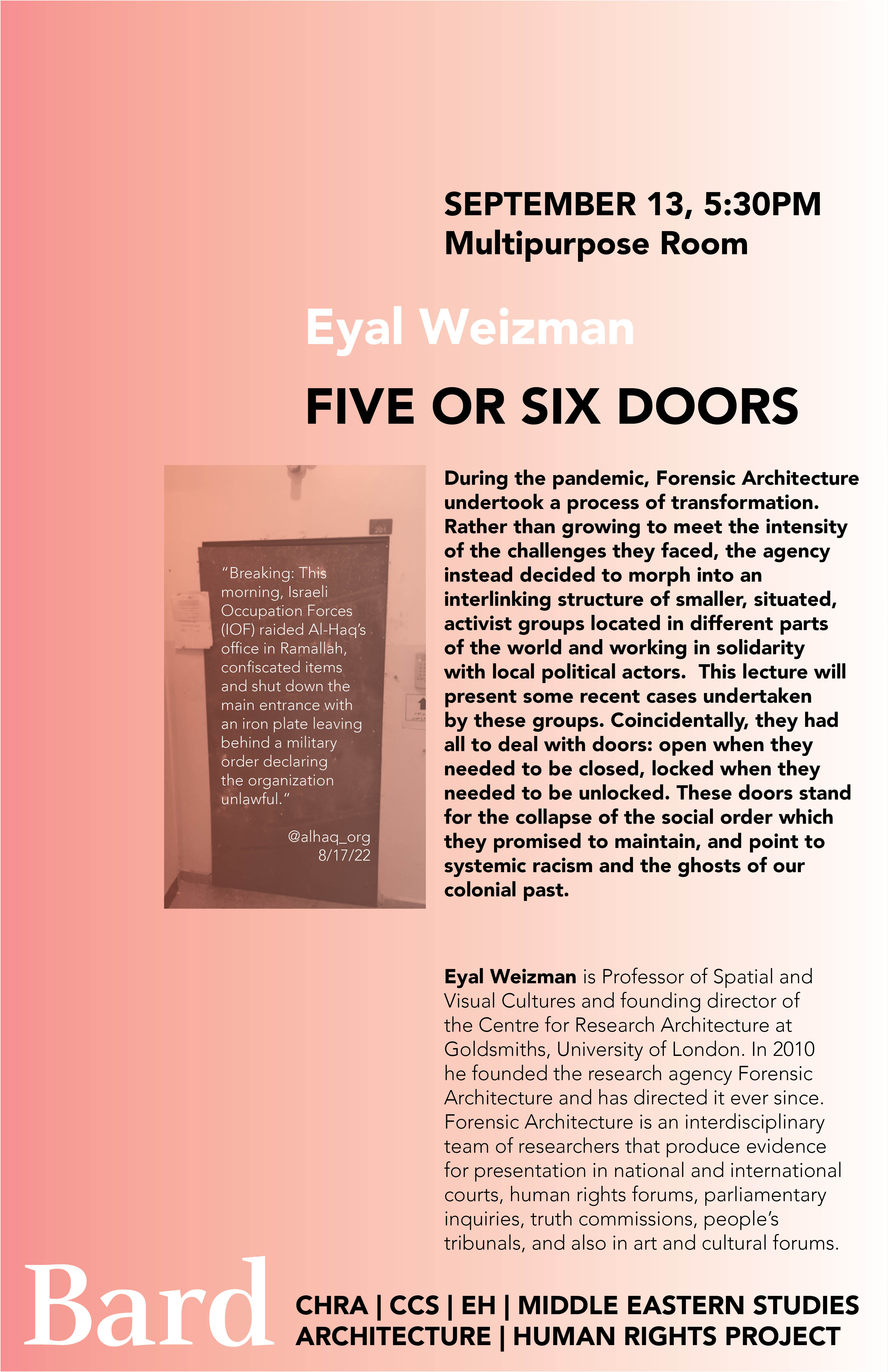 Human Rights Project Events: Eyal Weizman, Five or Six Doors