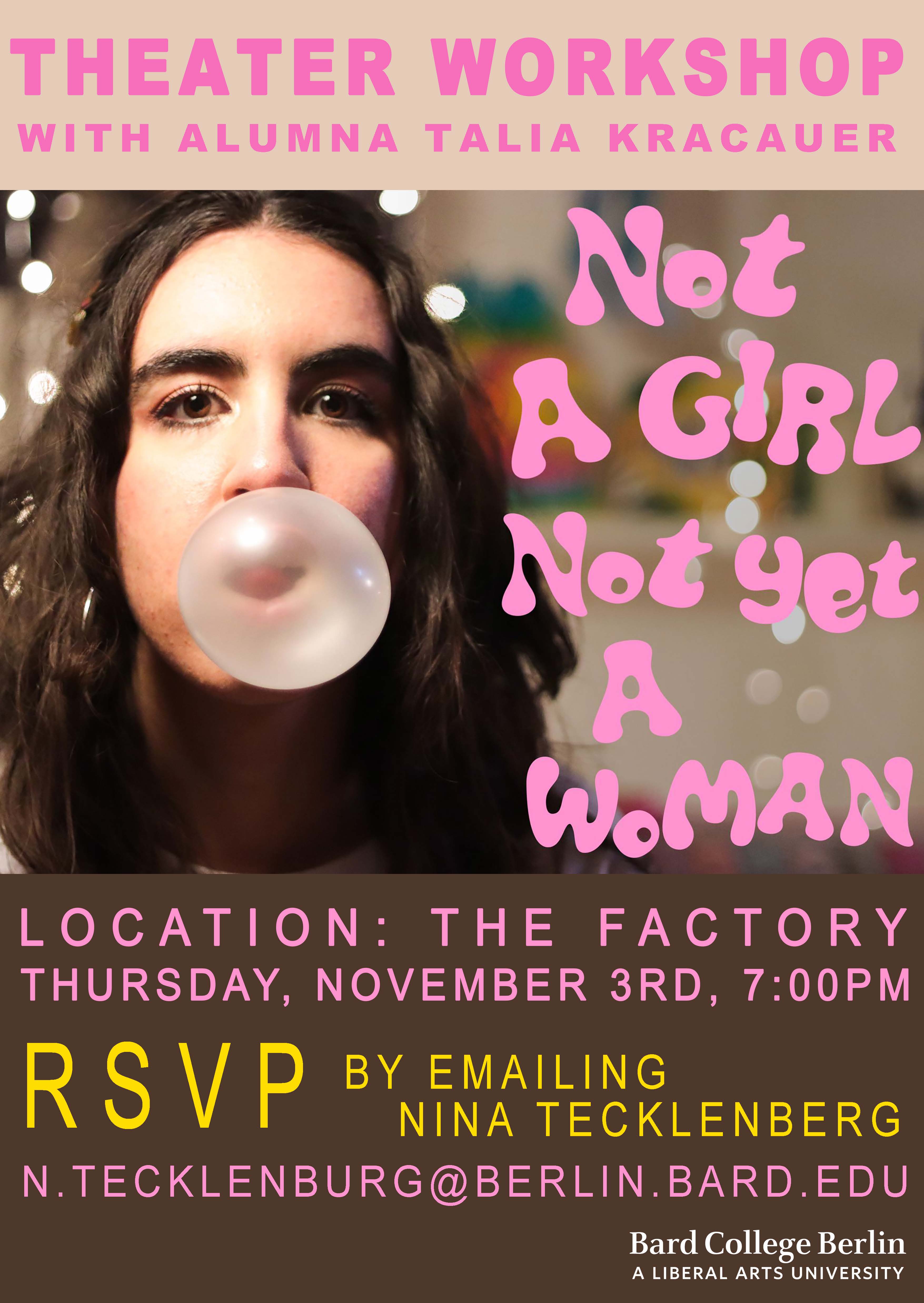 Not A Girl Not Yet A Woman: A Theater Workshop with BCB alumna Talia Kracauer
