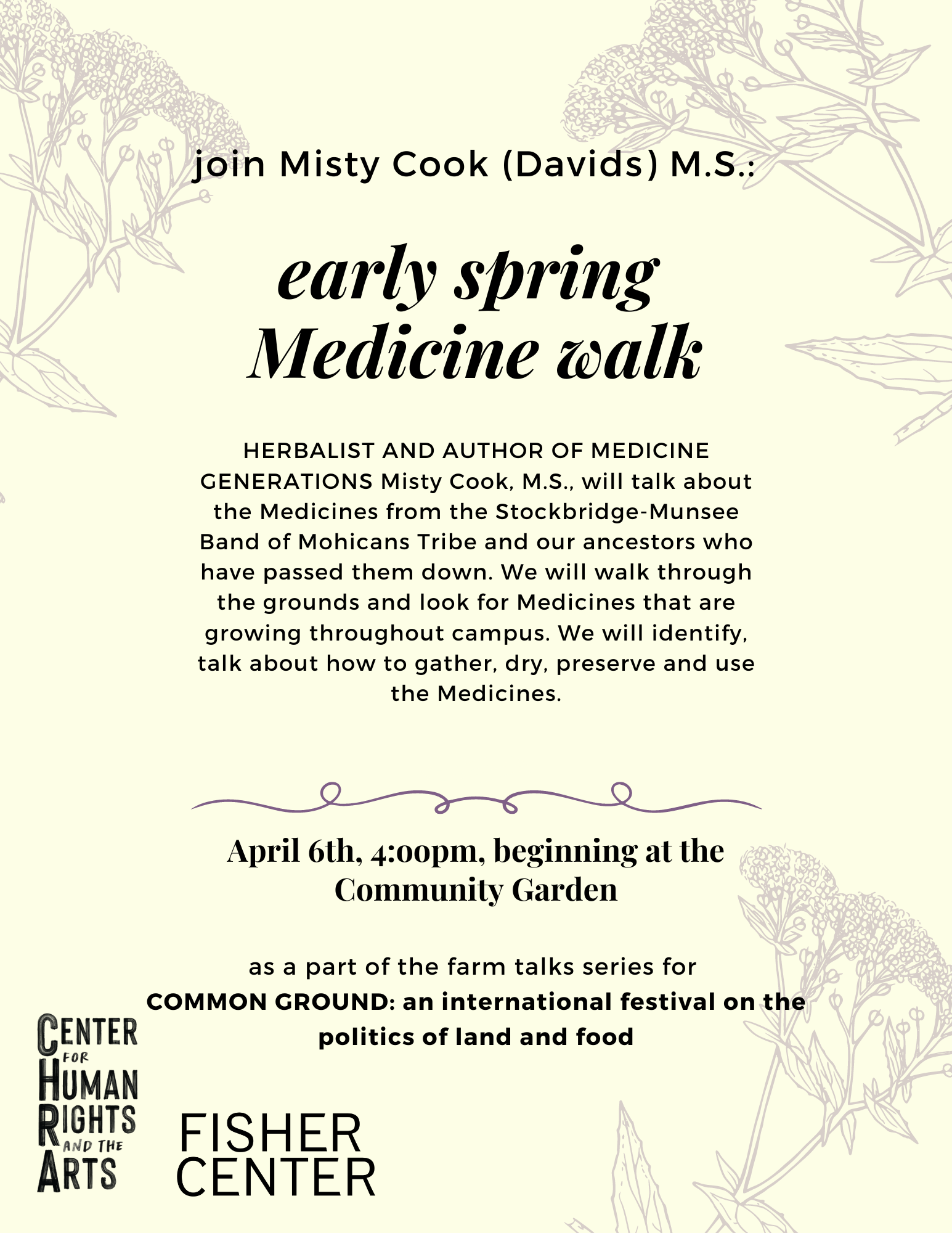 Early Spring Traditional Medicines Walk with Misty Cook (Davids), M.S.