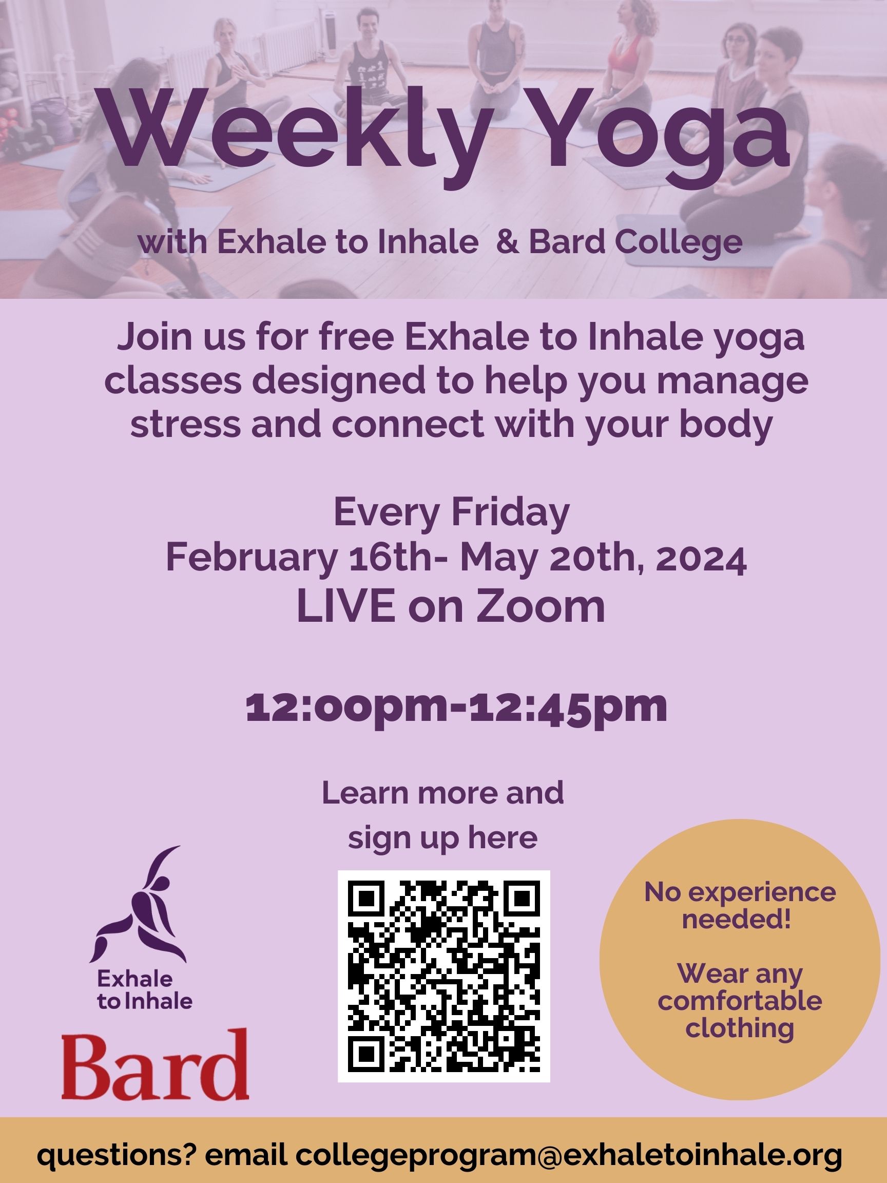 Weekly Yoga on Zoom&nbsp;with Exhale to Inhale