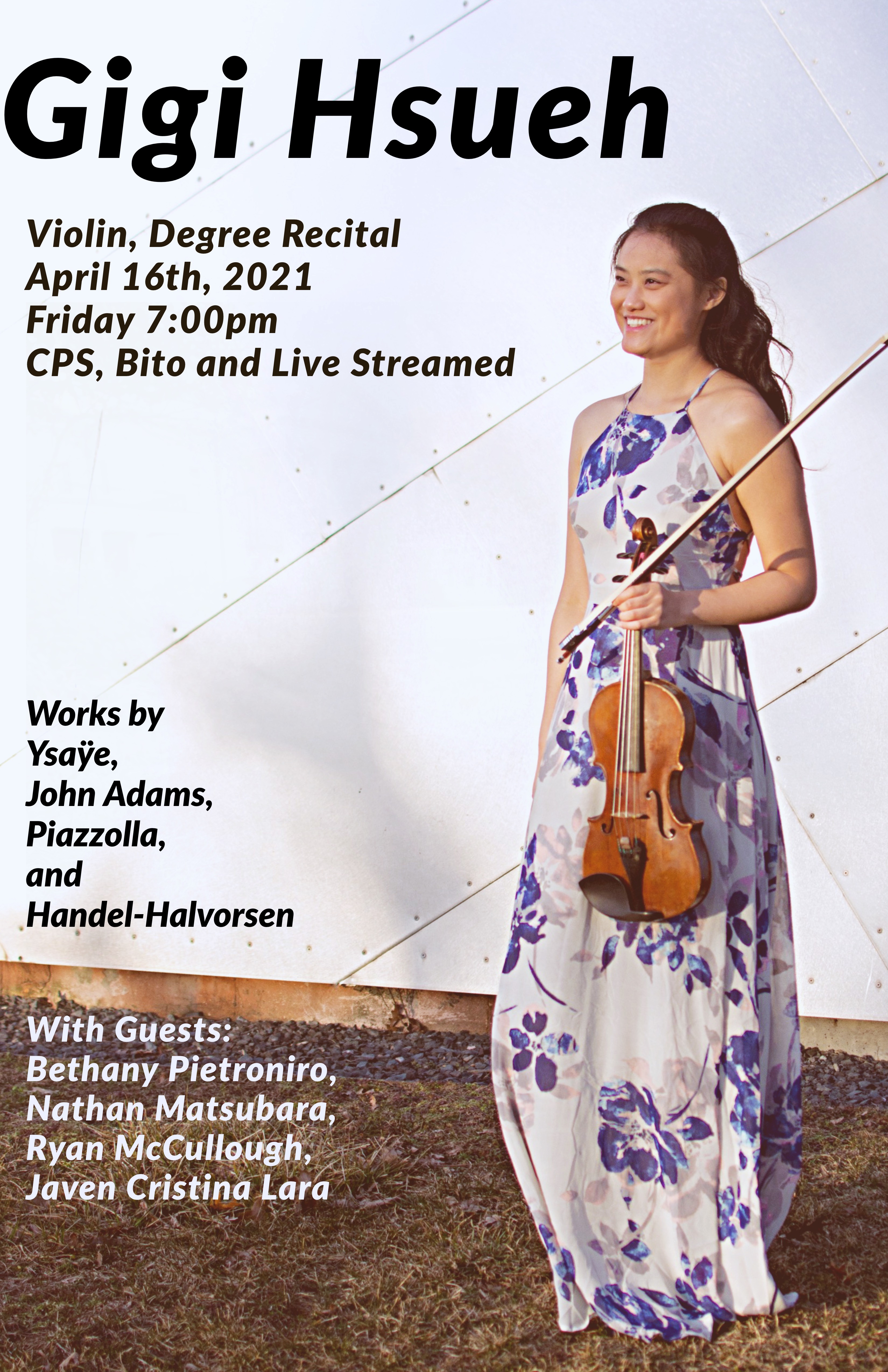 Degree Recital: Gigi Hseuh, violinwith pianists Bethany Pietroniro and Ryan McCullough, violist Javen Lara, and cellist Nathan Matsubara