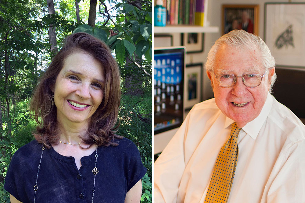 Professor of French and Comparative Literature Marina van Zuylen (L.) and the late Stuart Stritzler-Levine, professor emeritus of psychology and dean emeritus, photo by Don Hamerman, (R.)