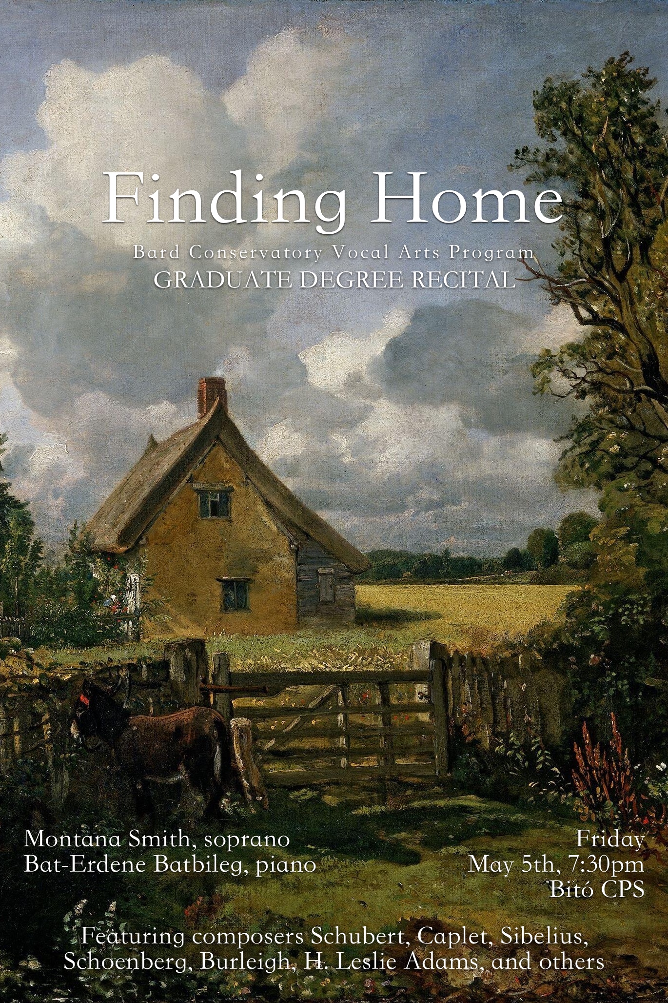 Degree Recital:&nbsp;Finding Home&nbsp;with&nbsp;Montana Smith, soprano, and&nbsp;Bat-Erdene Batbileg, piano