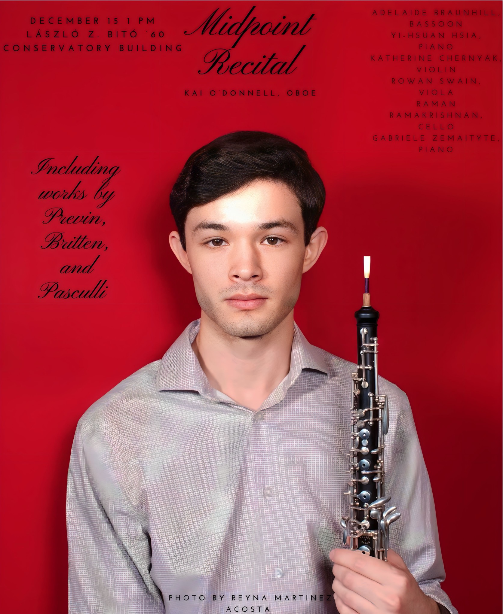 Third-Year Recital: Kai O'Donnell, oboe, performs works by Previn, Britten, and Pasculli
