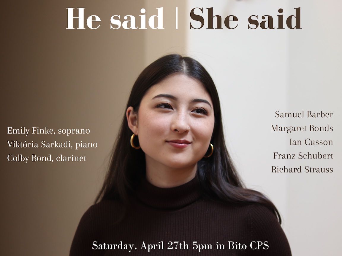 Degree Recital: Emily Finke, soprano, Colby Bond, clarinet, and Viktoria Sarkadi, piano