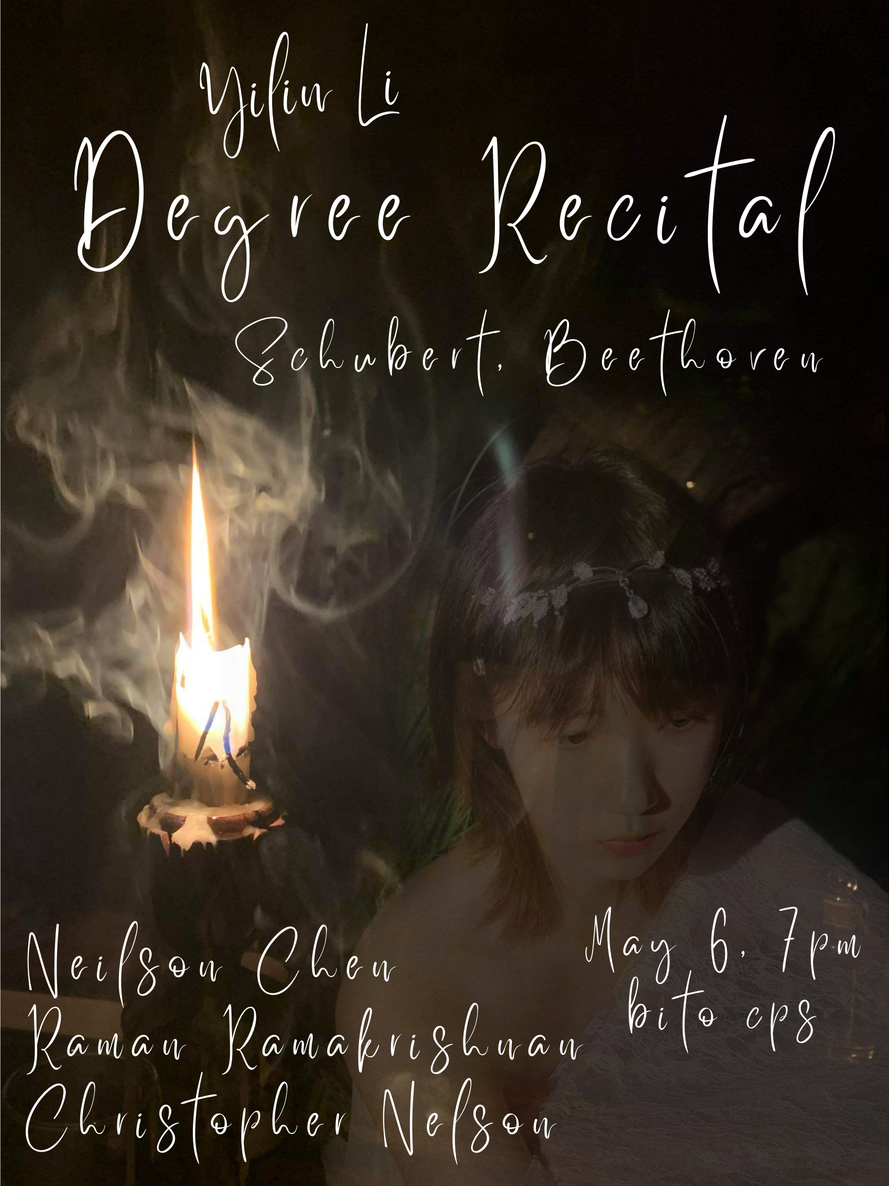 Degree Recital: Yilin Li, piano, with Chris Nelson, violin, Raman Ramakrishnan, cello, and Neilson Chen, piano performing works by&nbsp;Schubert and Beethoven