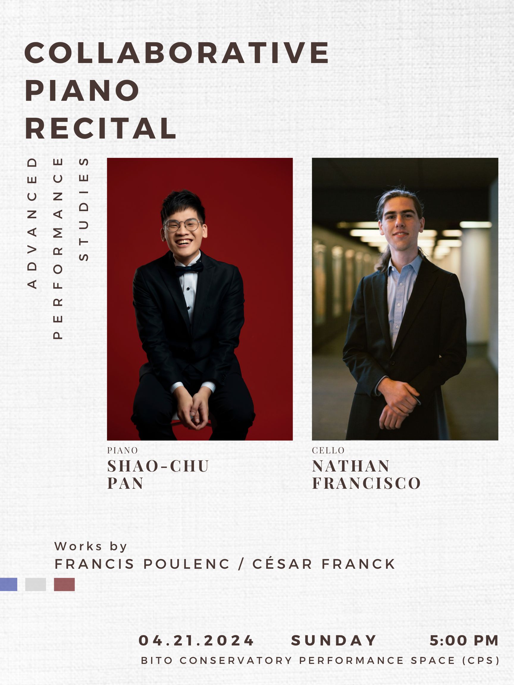 Advanced Performance Studies Collaborative Piano Recital: Shao-Chu Pan, piano,&nbsp;with Nathan Francisco, cello