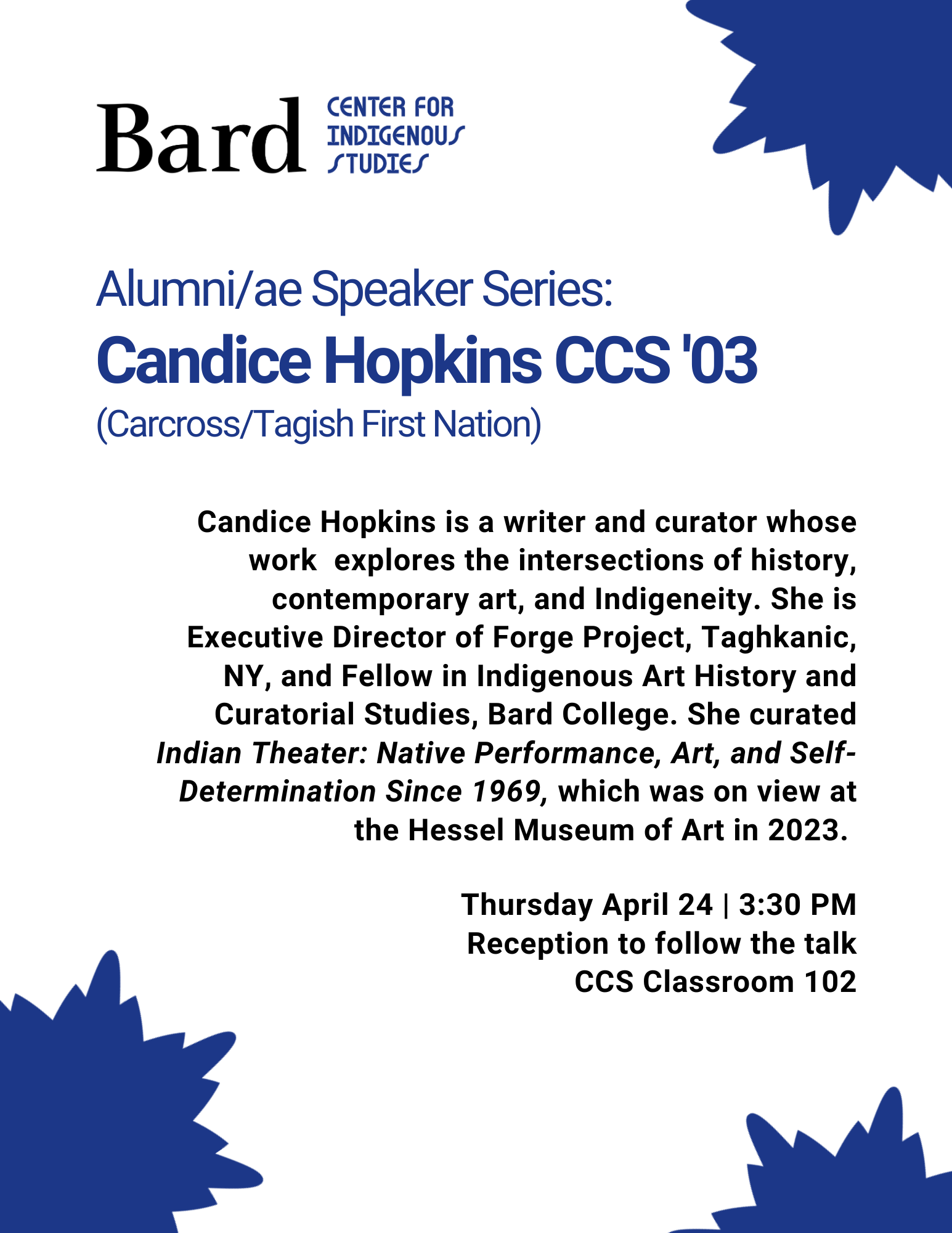 CfIS Alumni/ae Speaker Series with Candice Hopkins (Carcross/Tagish First Nation), Bard CCS &rsquo;03