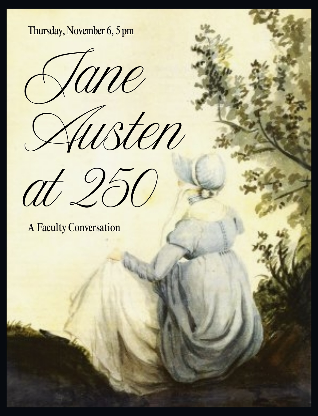 Watercolor of Jane Austen by Cassandra Austen, c. 1804. Wikimedia Commons.