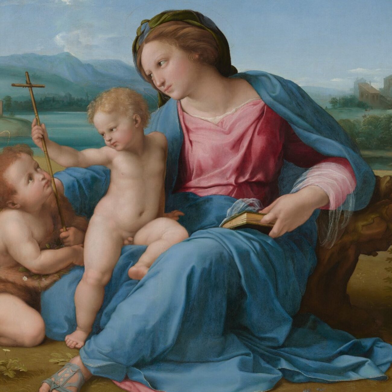 Raphael (Raffaello di Giovanni Santi),&nbsp;The Virgin and Child with Infant Saint John the Baptist in a Landscape (The Alba Madonna)&nbsp;(detail), ca. 1509&ndash;11. Oil on canvas (transferred from wood). National Gallery of Art, Washington, D.C., Andrew W. Mellon Collection 1937.1.24