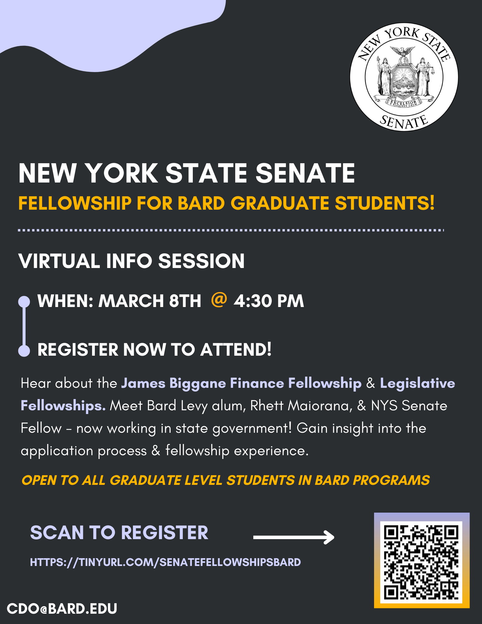 NYS Senate Fellowship Programs for Bard Graduate Students