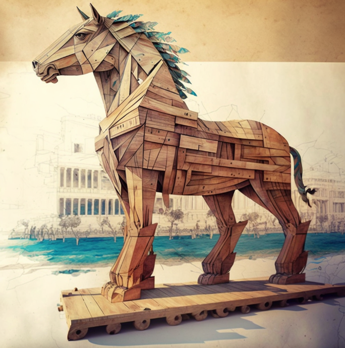 The Trojan Horse styled in a painterly aesthetic.; Literature Salon: Translating&nbsp;Tropical Troy