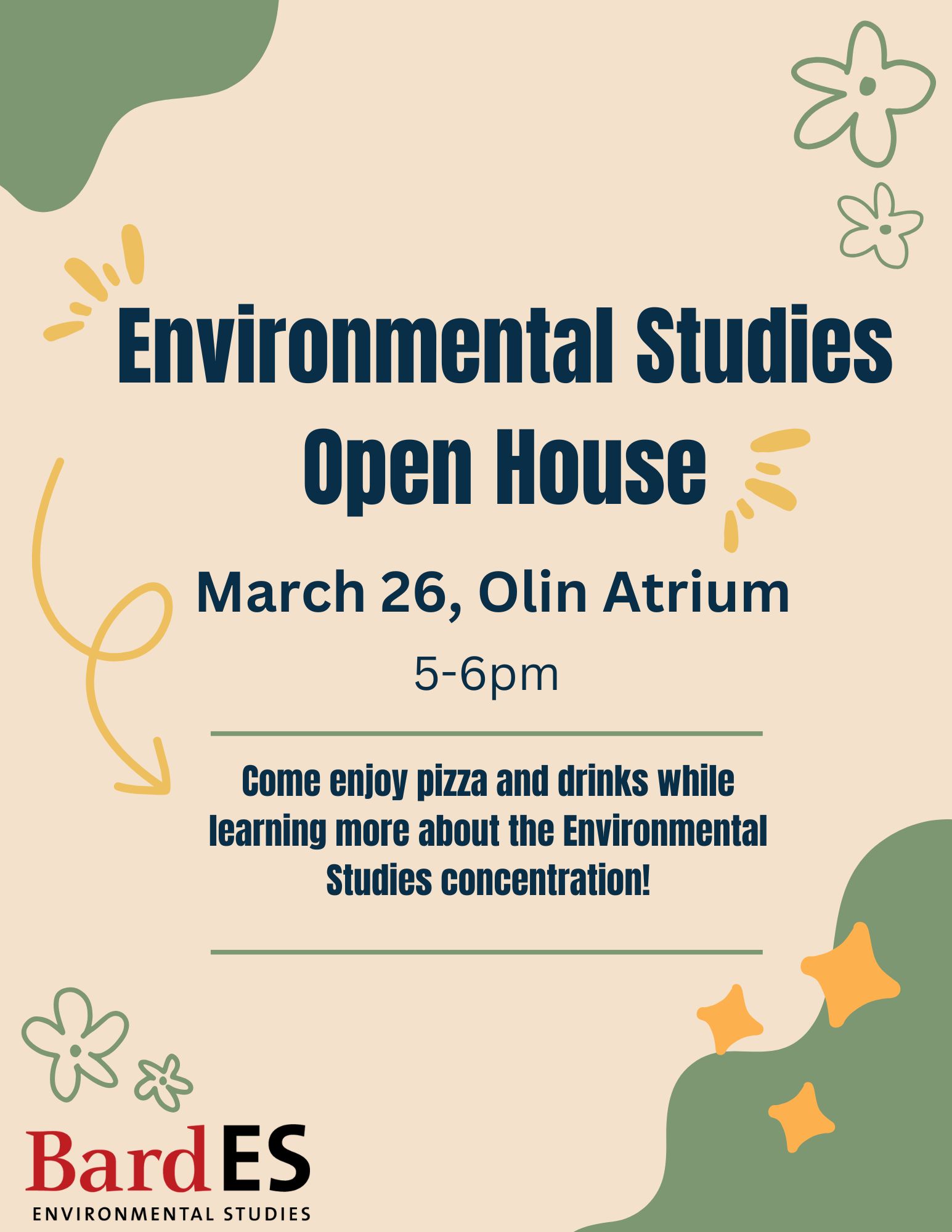 A poster for Environmental Studies Open House, March 26.; Environmental Studies Open House