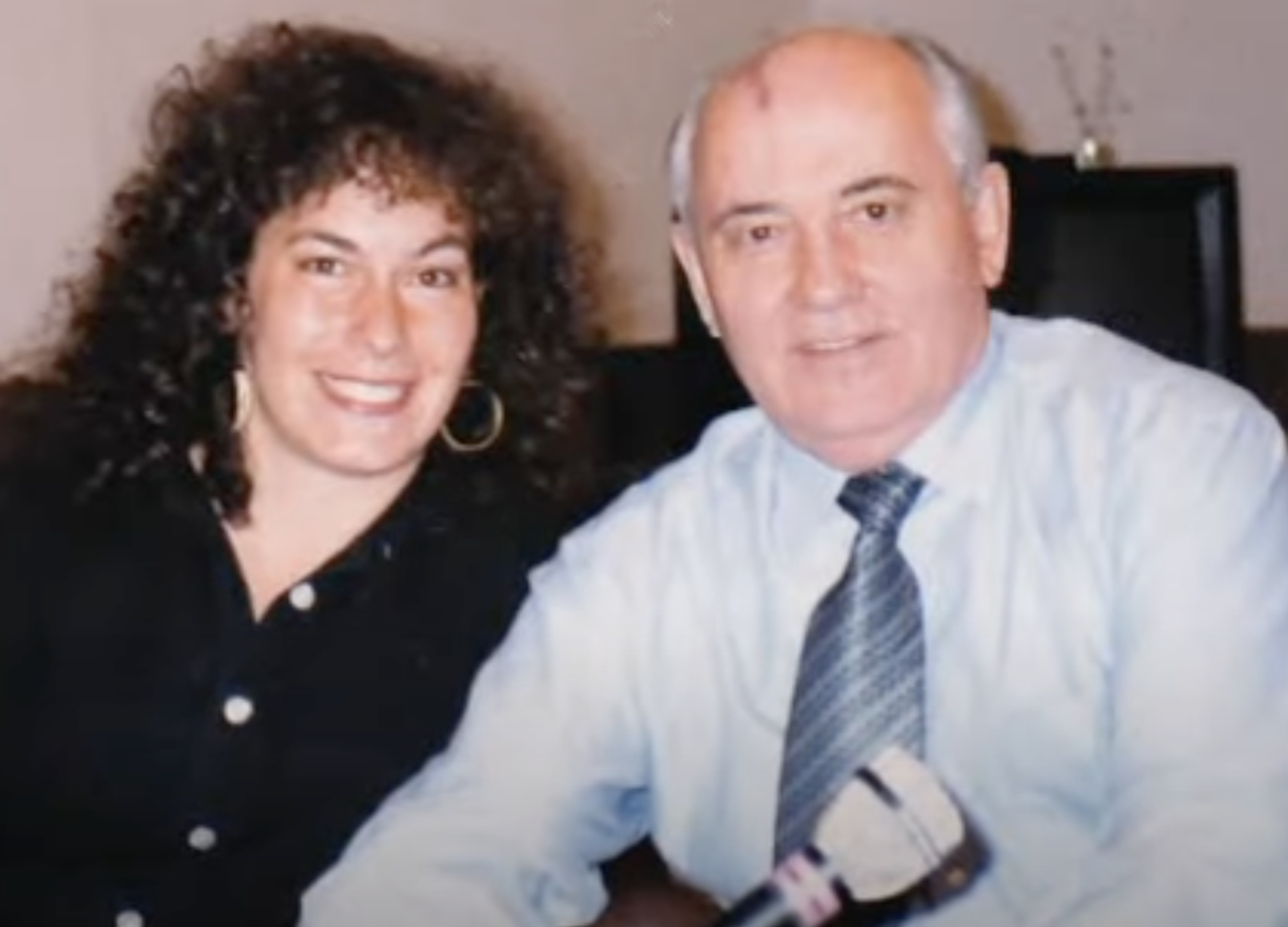 A photo of the journalist Carey Goldberg and Mikhail Gorbachev; Dispatches from Moscow and Beyond