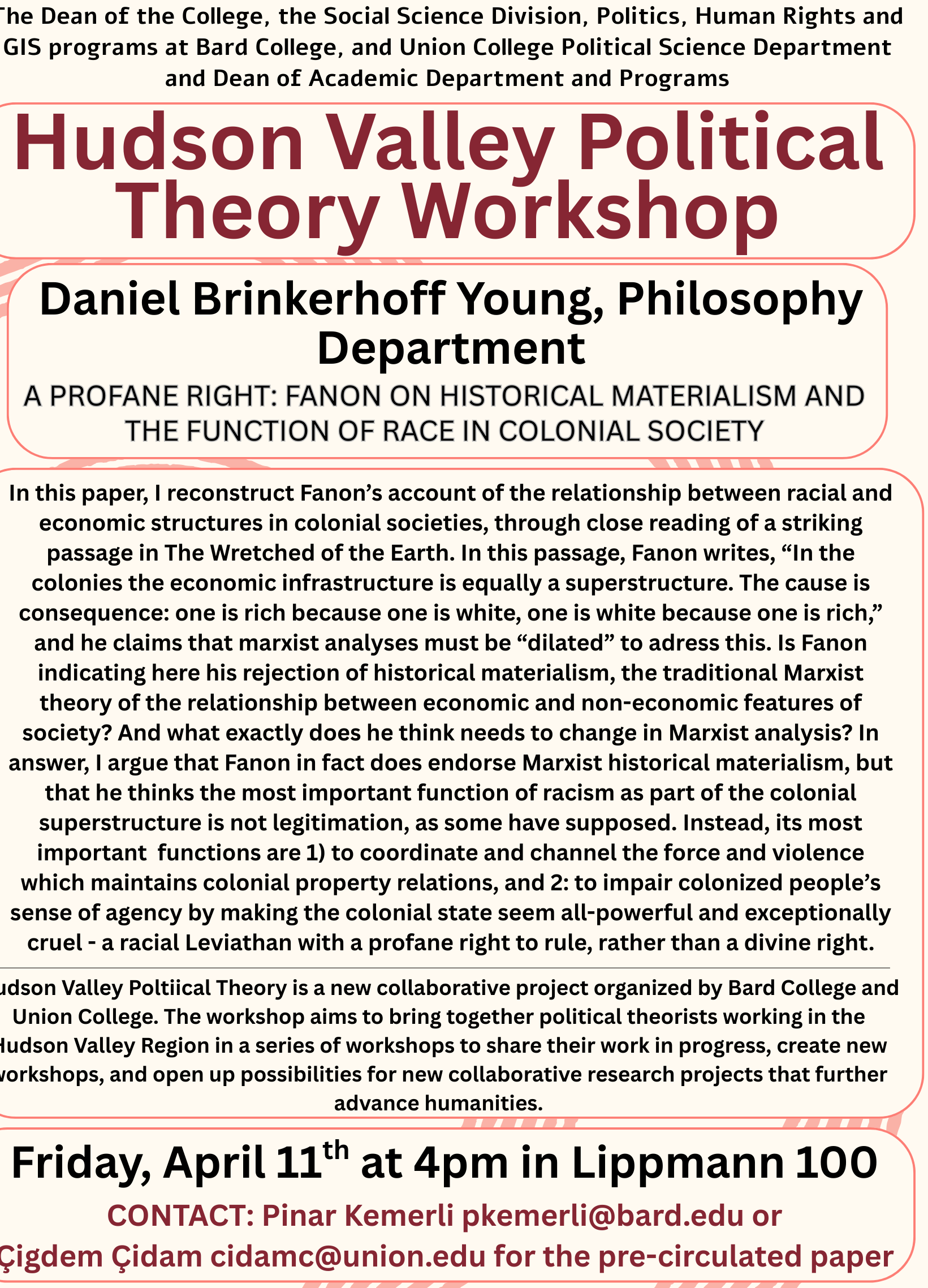 Hudson Valley Political Theory Workshop: Fanon on Historical Materialism.; Hudson Valley Political Theory Workshop