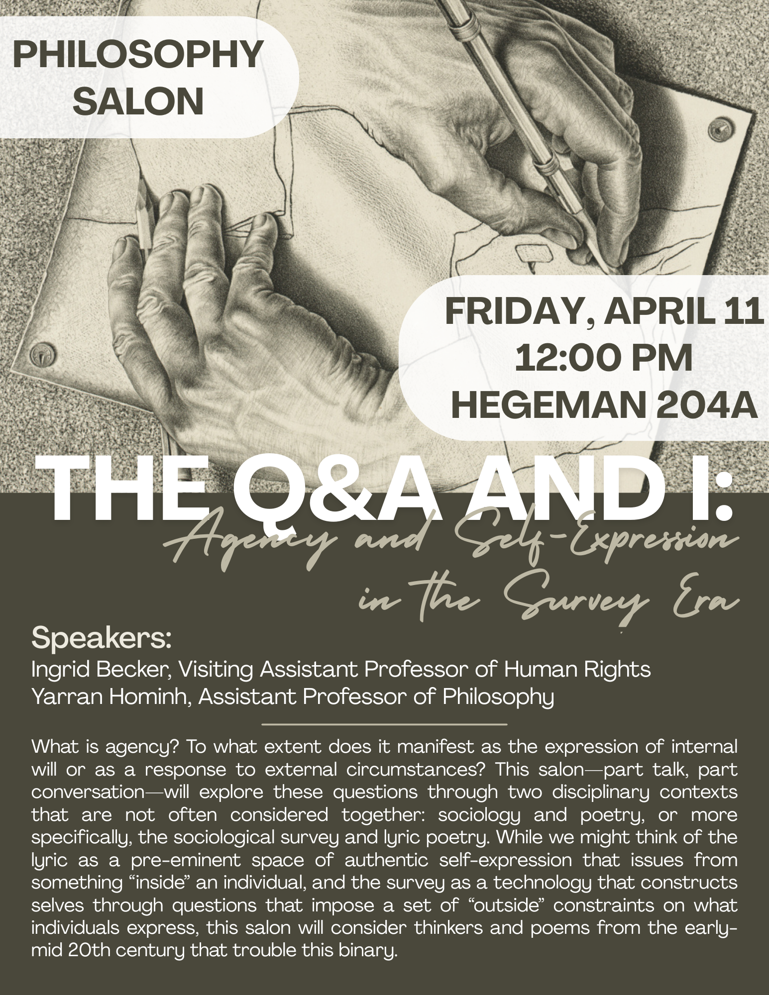 Philosophy salon: the Q&A and I.; The Q&amp;A and I:&nbsp;Agency and Self-Expression in the Survey Era