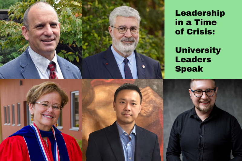 Four OSUN university presidents pose individually; Leadership in a Time of Crisis: University Leaders Speak