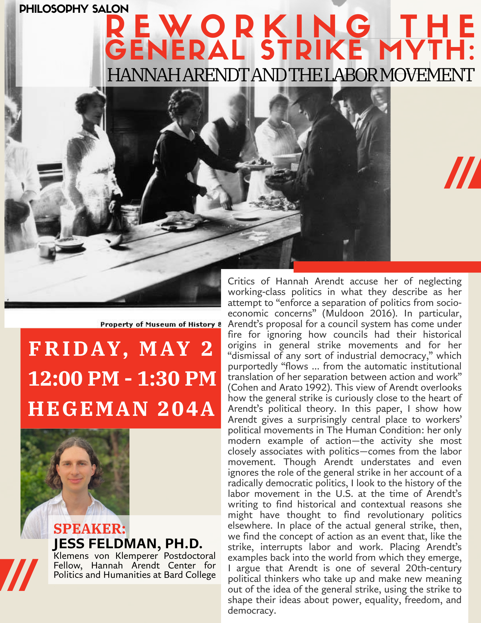 Reworking the General Strike Myth: A Talk.; Reworking the General Strike Myth: Hannah Arendt and the Labor Movement