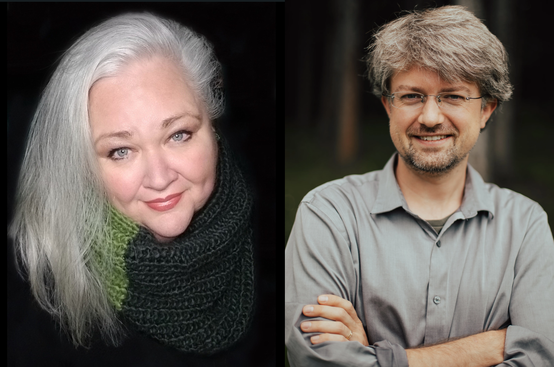 Stephanie Blythe on the left, with a grey and green scarf. Ryan MacEvoy McCullough on the right, wearing a gray button down shirt, with his arms crossed.; Faculty Spotlight Series: Stephanie Blythe, mezzo-soprano, and Ryan&nbsp;MacEvoy McCullough, piano