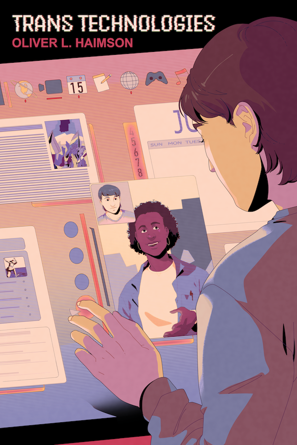 Cover of Trans Technologies, showing a person looking down at a corkboard covered in photos.; Trans Technologies