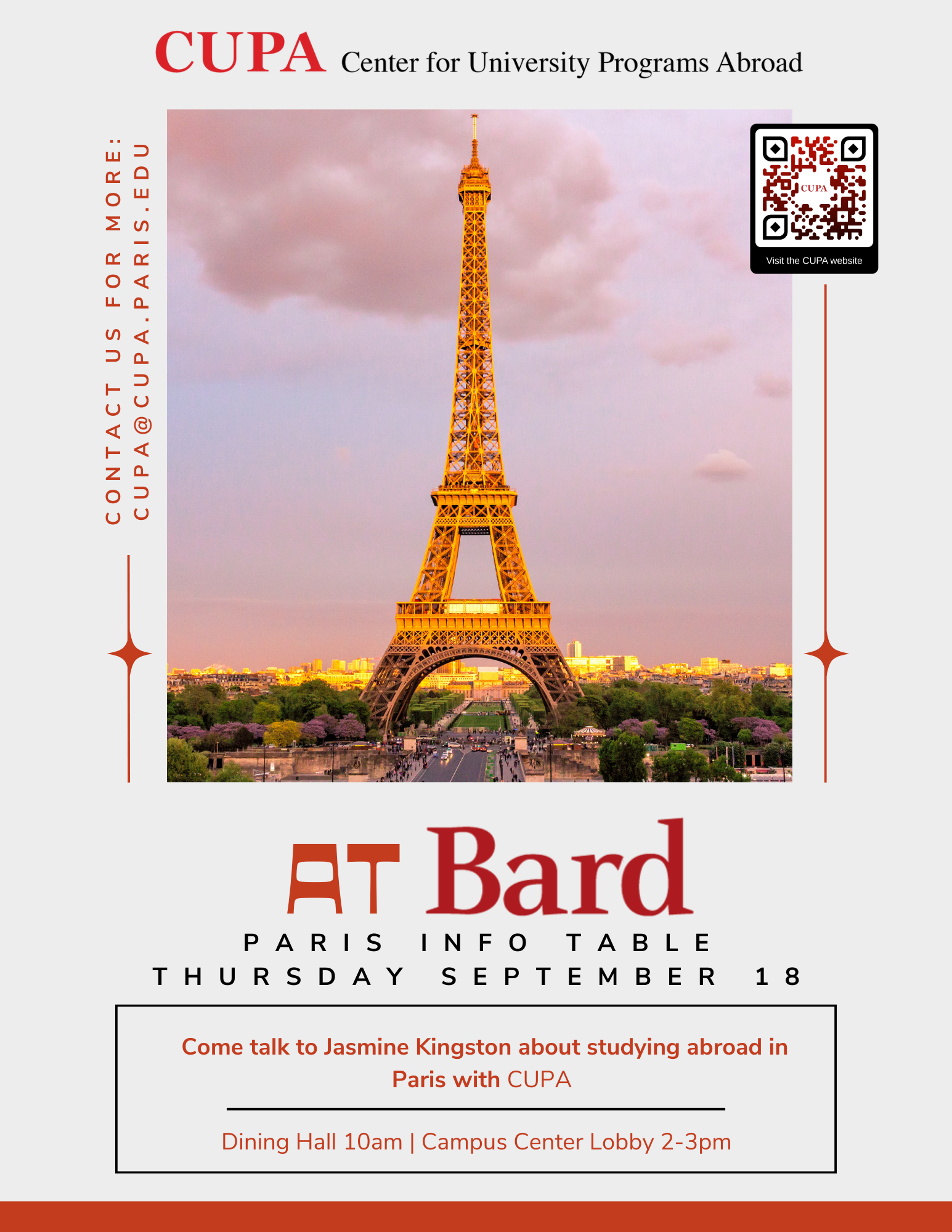 Paris study abroad info table; Visit https://cupa.paris.edu/