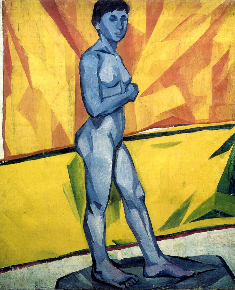An abstract painting of a woman on a yellow background.; Studio Models, Artistic Innovation, and the Moscow Avant-Garde